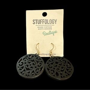 Laser Cut Wooden Dangle Earrings by Stuffology Boutique Black New